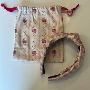 Lele Sadoughi x Love Shack Fancy pink metallic gingham headband
